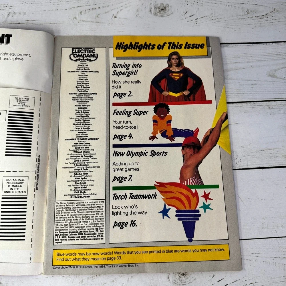 The Electric Company Magazine July 1984 Supergirl Helen Slater Olympics CTW